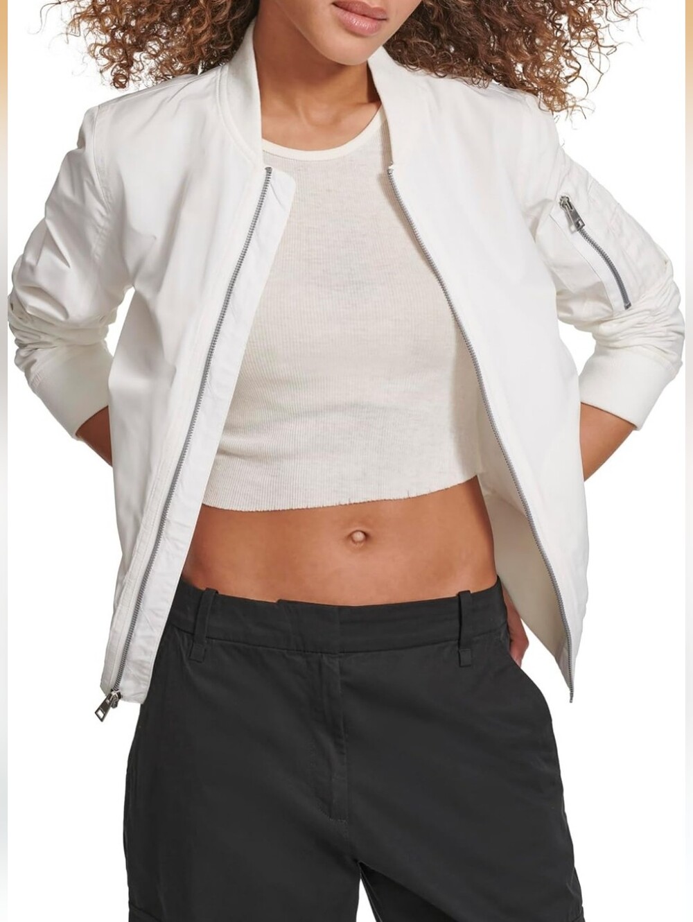 Levi's White Melanie Newport MA-1 Flight-Style Bomber Jacket Med NWOT